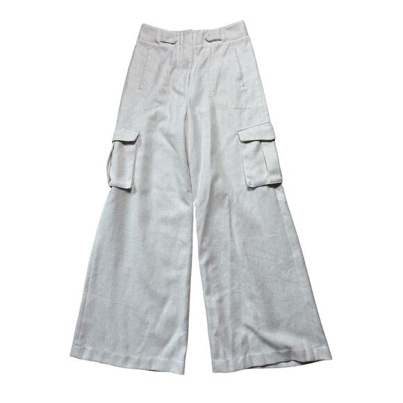 TORN by Ronny Kobo Bernee White Wide Leg Linen Blend Cargo size Women's Small - Picture 2 of 14
